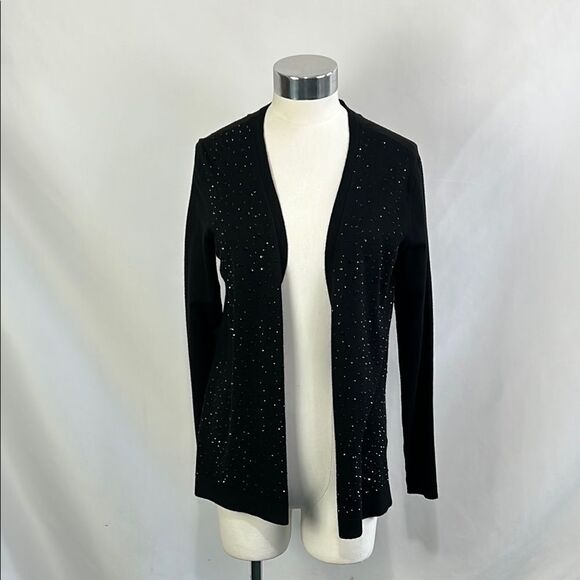 Joan Vass Black With Beads Open Front Cardigan - Picture 1 of 6